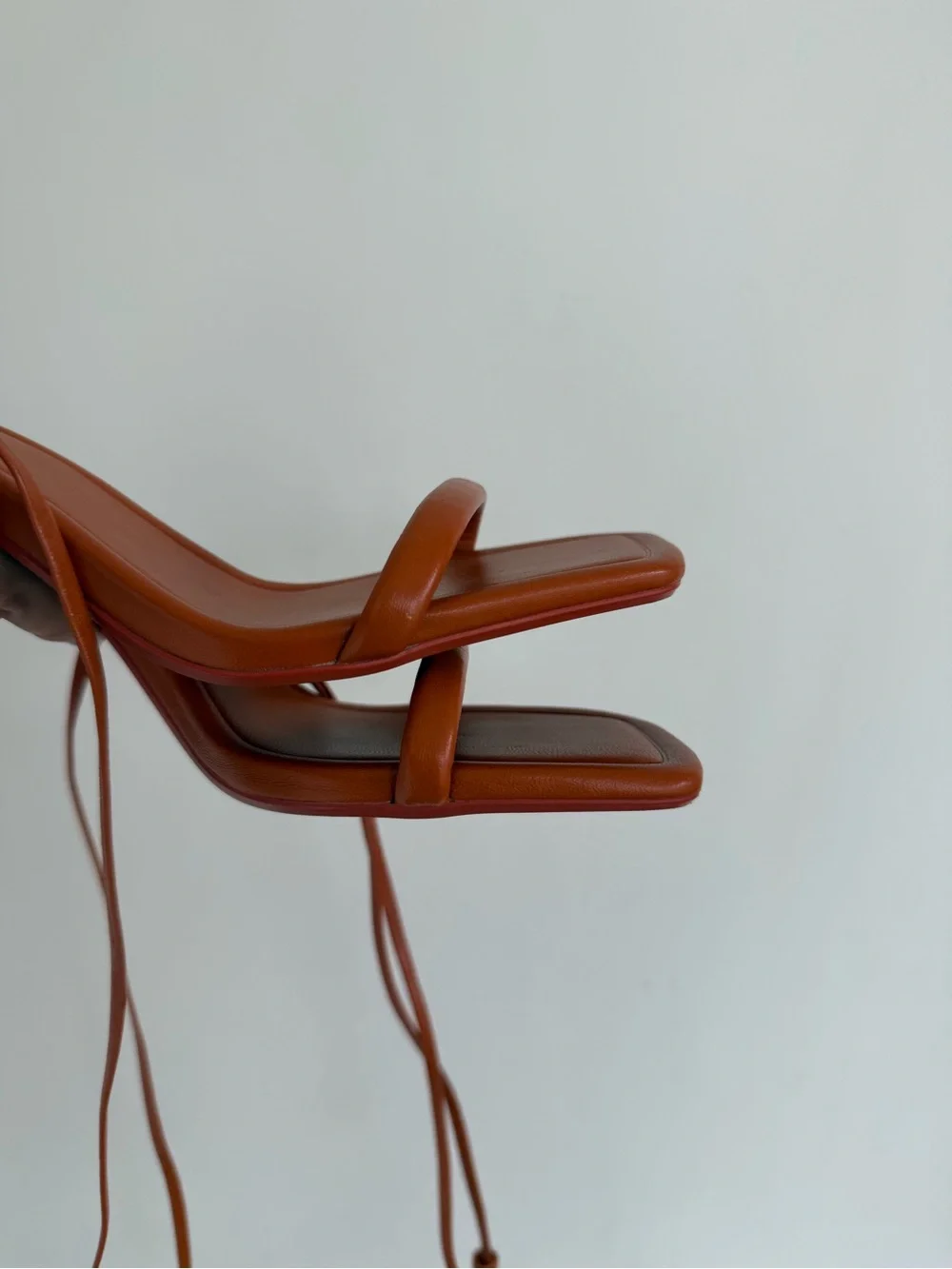 Zara Orange Strappy Lace-Up Goat Leather Heels Sandals Square Toe 38